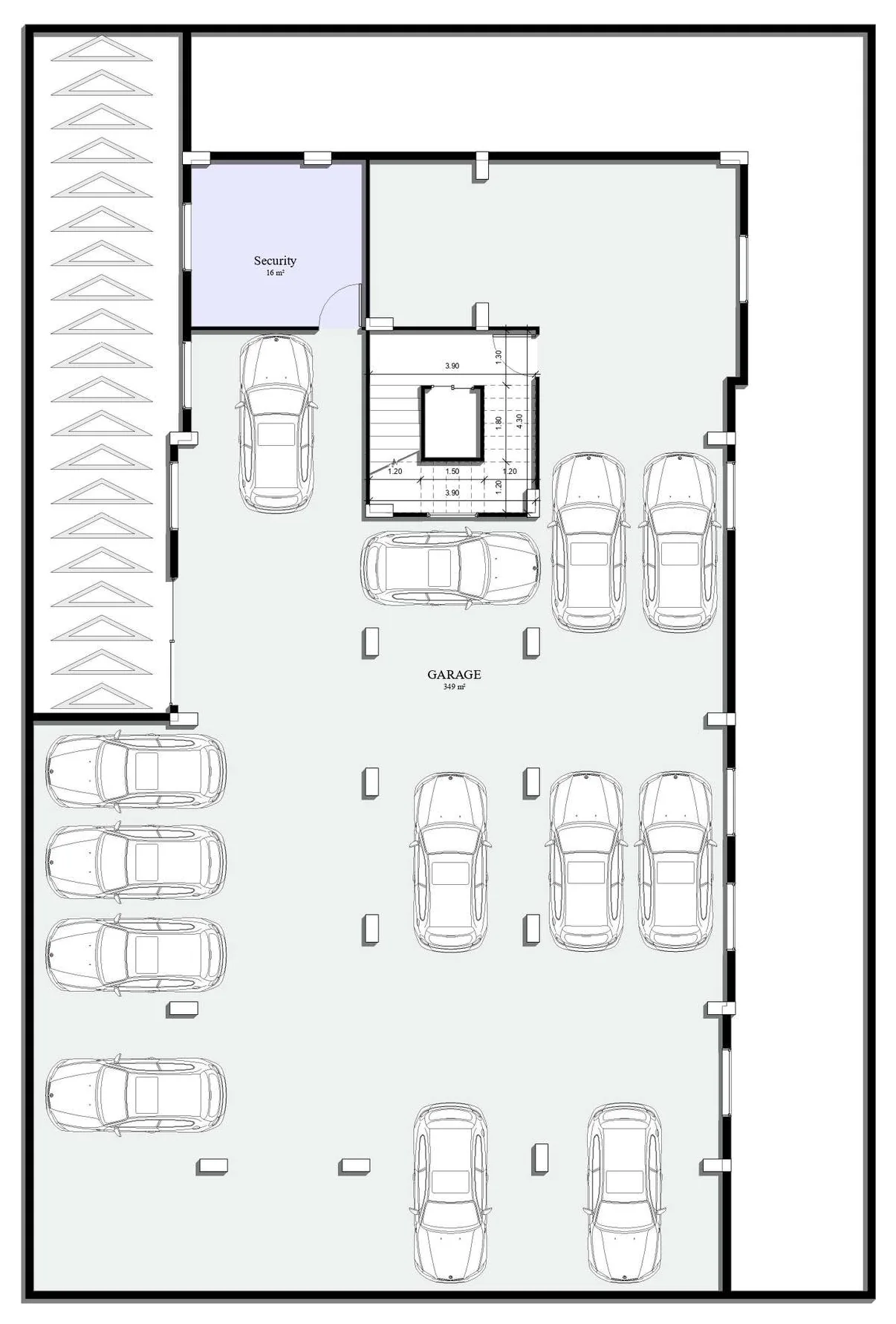 Garage plan · 349 m²